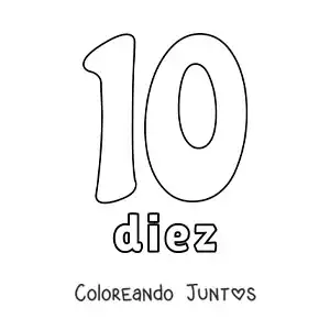 Imagen para colorear de ficha del 10 para aprender los números naturales