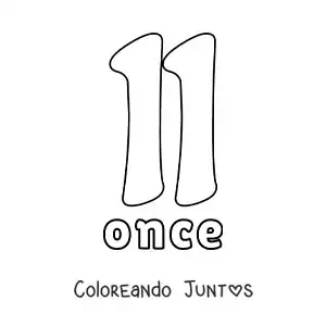 Imagen para colorear de ficha del 11 para aprender los números naturales