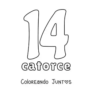 Imagen para colorear de ficha del 14 para aprender los números naturales