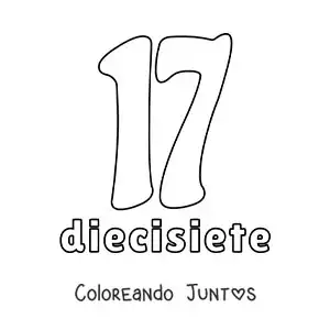 Imagen para colorear de ficha del 17 para aprender los números naturales