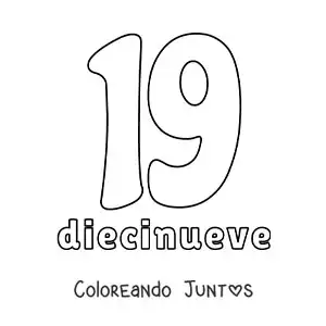 Imagen para colorear de ficha del 19 para aprender los números naturales