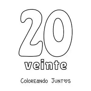 Imagen para colorear de ficha del 20 para aprender los números naturales