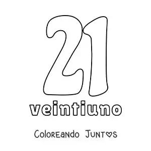 Imagen para colorear de ficha del 21 para aprender los números naturales