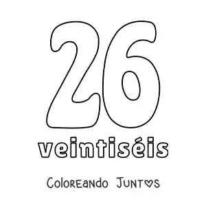 Imagen para colorear de ficha del 26 para aprender los números naturales
