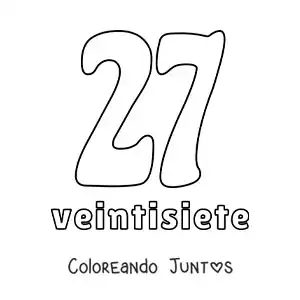 Imagen para colorear de ficha del 27 para aprender los números naturales