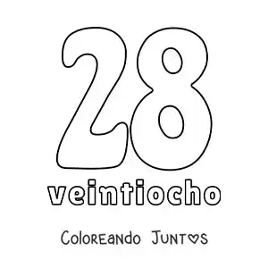 Imagen para colorear de ficha del 28 para aprender los números naturales