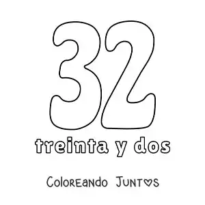 Imagen para colorear de ficha del 32 para aprender los números naturales