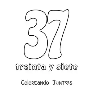 Imagen para colorear de ficha del 37 para aprender los números naturales