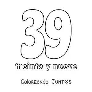 Imagen para colorear de ficha del 39 para aprender los números naturales