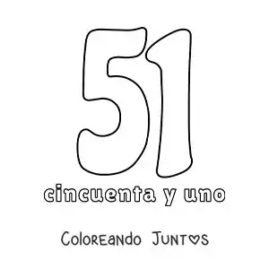 Imagen para colorear de ficha del 51 para aprender los números naturales