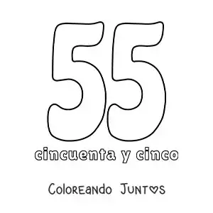Imagen para colorear de ficha del 55 para aprender los números naturales
