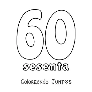 Imagen para colorear de ficha del 60 para aprender los números naturales