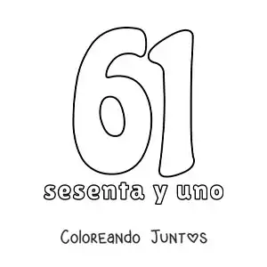 Imagen para colorear de ficha del 61 para aprender los números naturales