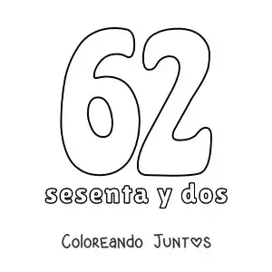 Imagen para colorear de ficha del 62 para aprender los números naturales