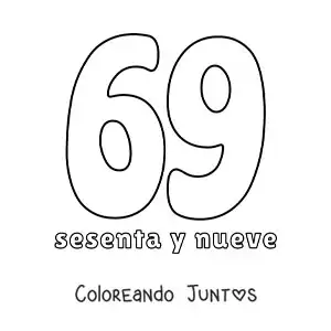 Imagen para colorear de ficha del 69 para aprender los números naturales