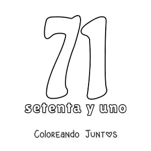 Imagen para colorear de ficha del 71 para aprender los números naturales