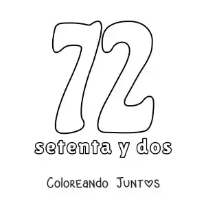 Imagen para colorear de ficha del 72 para aprender los números naturales