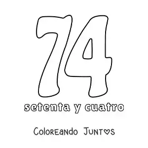 Imagen para colorear de ficha del 74 para aprender los números naturales
