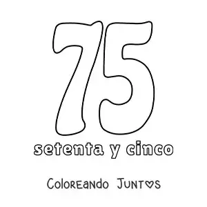 Imagen para colorear de ficha del 75 para aprender los números naturales