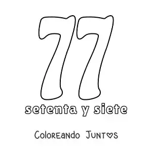 Imagen para colorear de ficha del 77 para aprender los números naturales