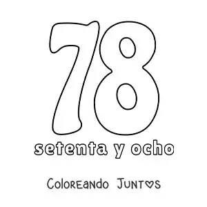 Imagen para colorear de ficha del 78 para aprender los números naturales