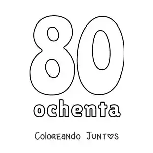 Imagen para colorear de ficha del 80 para aprender los números naturales