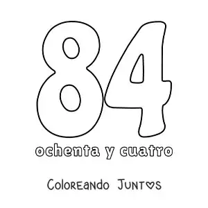 Imagen para colorear de ficha del 84 para aprender los números naturales