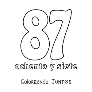 Imagen para colorear de ficha del 87 para aprender los números naturales