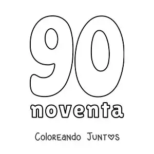 Imagen para colorear de ficha del 90 para aprender los números naturales