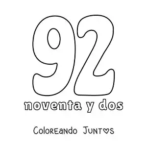 Imagen para colorear de ficha del 92 para aprender los números naturales