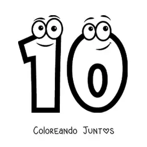 Imagen para colorear del número 10 animado para niños
