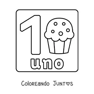 Imagen para colorear del número 1 con objetos para aprender a contar
