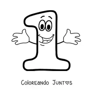Imagen para colorear del número 1 animado bailando para niños