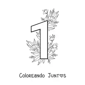Imagen para colorear del número 1 decorado con flores