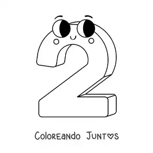 Imagen para colorear del número 2 animado infantil
