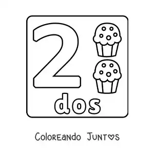 Imagen para colorear del número 2 con objetos para aprender a contar