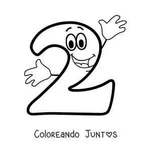 Imagen para colorear del número 2 animado bailando para niños