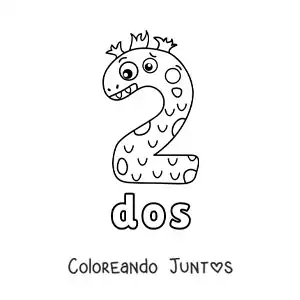 Imagen para colorear del número 2 con forma de monstruo animado de halloween