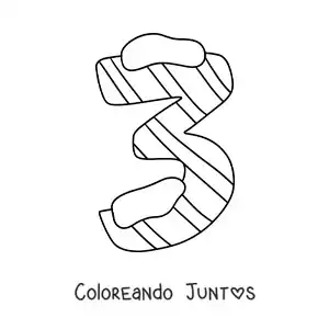 Imagen para colorear del número 3 decorado para niños