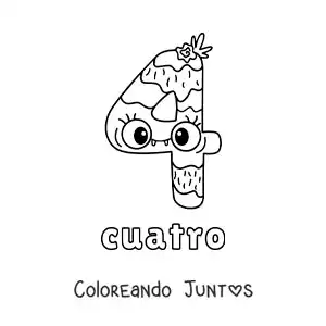 Imagen para colorear del número 4 con forma de monstruo animado de halloween