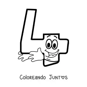 Imagen para colorear del número 4 animado bailando para niños