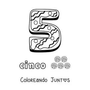 Número 5 animado con forma de galleta y objetos para contar