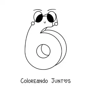 Imagen para colorear del número 6 animado infantil