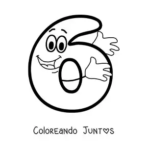 Imagen para colorear del número 6 animado bailando para niños