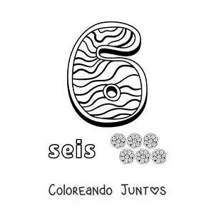Número 6 animado con forma de galleta y objetos para contar