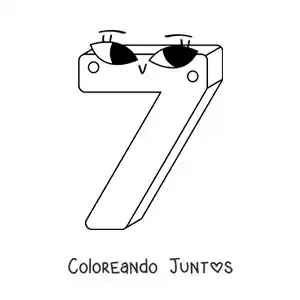 Imagen para colorear del número 7 animado infantil