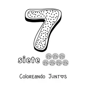 Número 7 animado con forma de galleta y objetos para contar