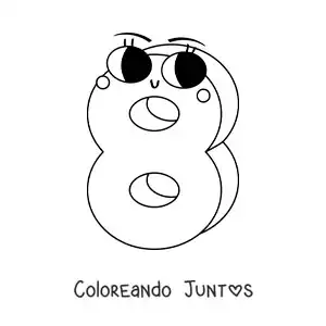 Imagen para colorear del número 8 animado infantil