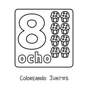 Imagen para colorear del número 8 con objetos para aprender a contar