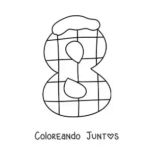 Imagen para colorear del número 8 decorado para niños